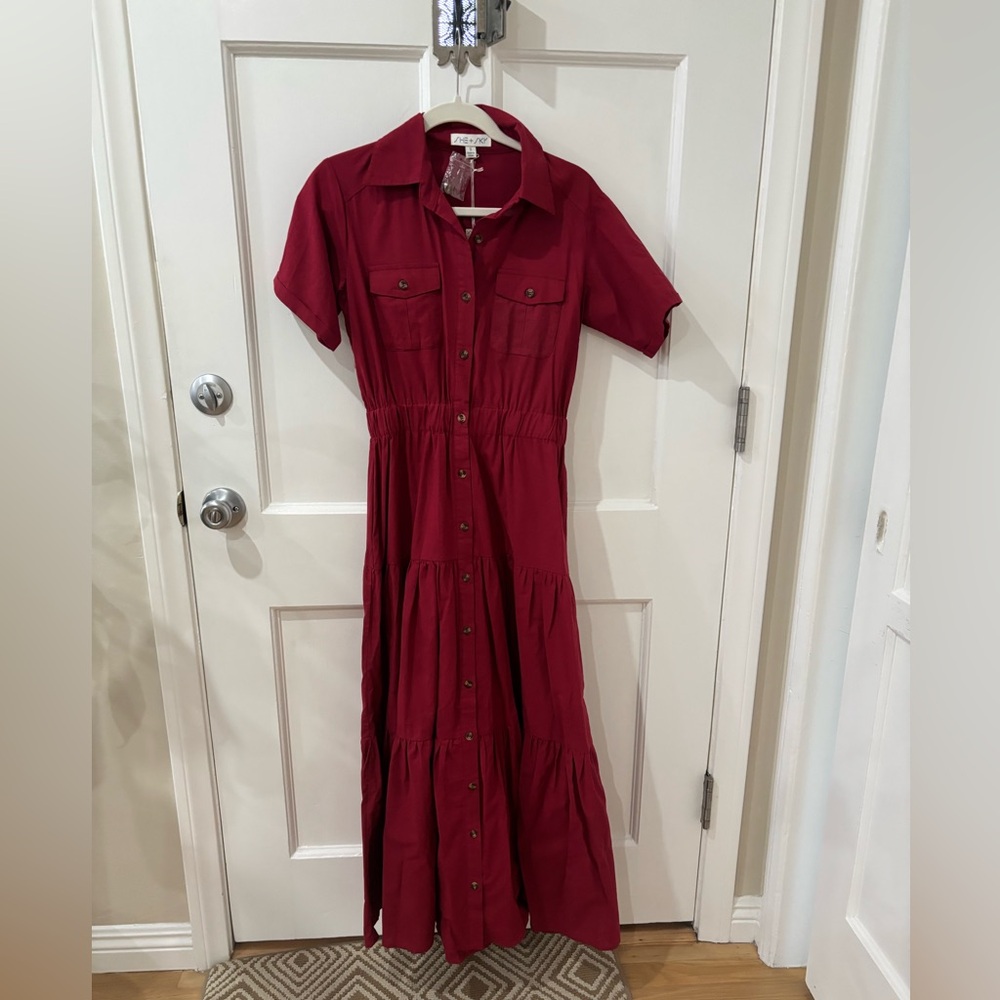 2 for $20 🦋She + Sky Burgundy Button-Front Maxi Dress